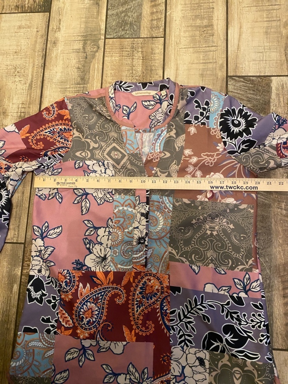 Soft surroundings Patchwork Floral Button-Front Women's Top in Pink/multi - Picture 8 of 10